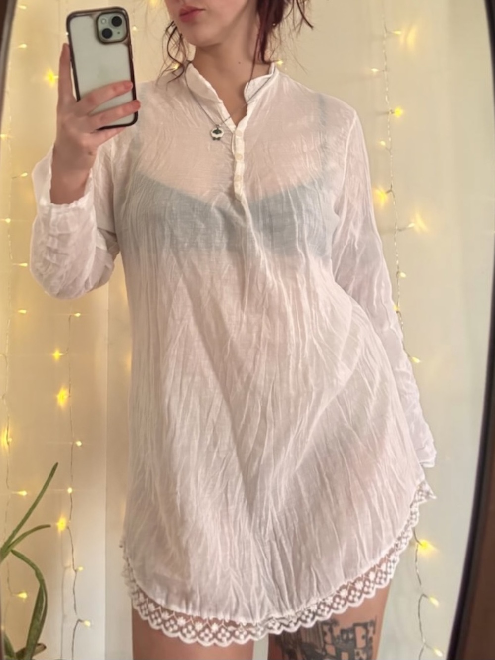 Super Belle Paris White Boho Lace Hem Tunic Shirt Dress Plus Size NWT